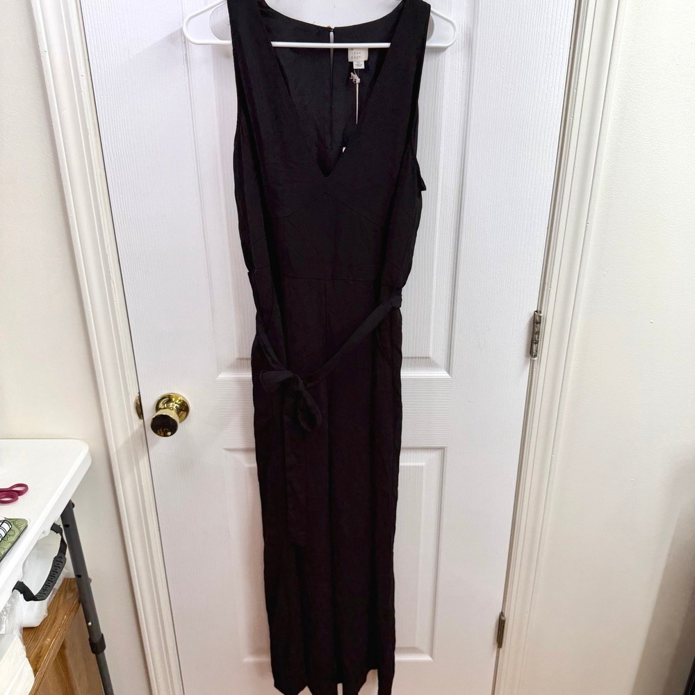 NEW A New Day black v-neck sleeveless belted pocket business casual jumpsuit XL